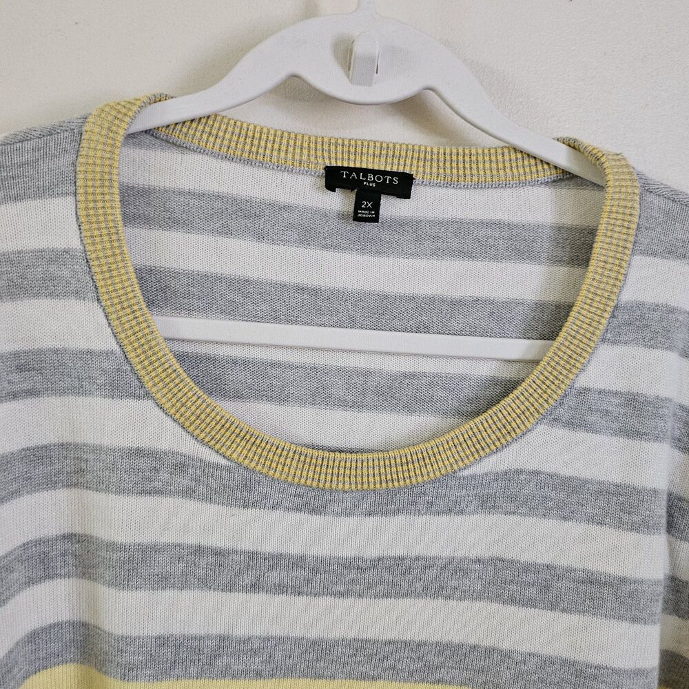 Talbots Sweater 2X Ombre Stripe Yellow Gray White 3/4 Sleeve Preppy Crew Neck - Picture 5 of 9